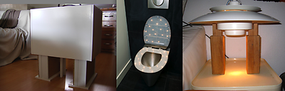 From left to right: TRIUMPH by Sander van Raemdonck; CONCEPTION toilet seat by Donné Noom; TÄFEL LIGTÄ by Elin Haitsma