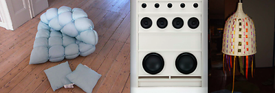 From left to right: EMMA by Heleen Lamorée; BILLY Boombox by Torsten Wemer; Remodeled lamp by Michele van Kooyk Snook