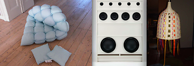From left to right: EMMA by Heleen Lamorée; BILLY Boombox by Torsten Wemer; Remodeled lamp by Michele van Kooyk Snook