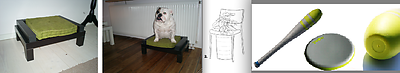 V.l.n.r: Hondenmand van Merel Middel; de HERMAN-EVERT stoel van Kim Slagter; Honkbalknuppel van Nichon Glerum