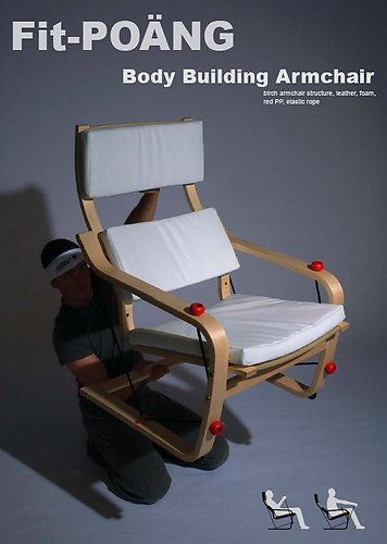 Fit - POÄNG: birch armchair structure, leather, foam, red PP, elastic rope